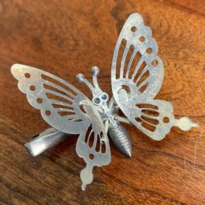 Silvertone Articulated Flutter Butterfly Clip Hair accessory plant